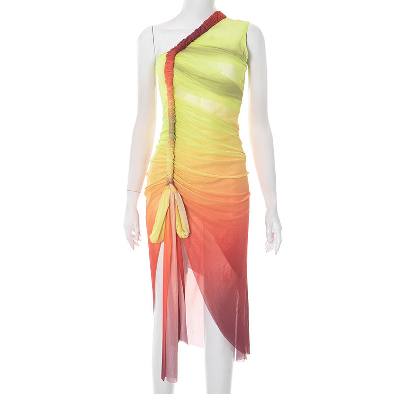 Women's Gradient Printing Shoulder Sleeveless Dress