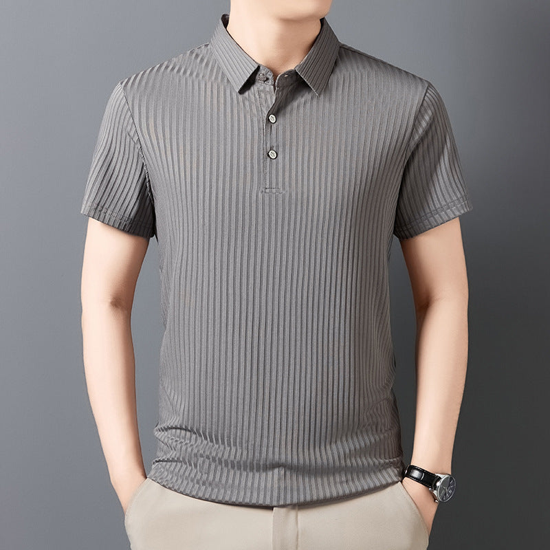 Ice Silk Cut-out Lapel Polo Shirt Men's Business Casual