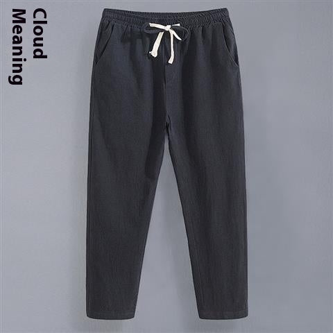 Linen Men's Tang Suit Cropped Pants Chinese Casual Loose