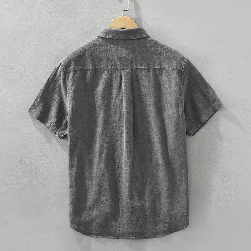Comfortable Breathable Cotton And Linen Lapel Short Sleeve Shirt