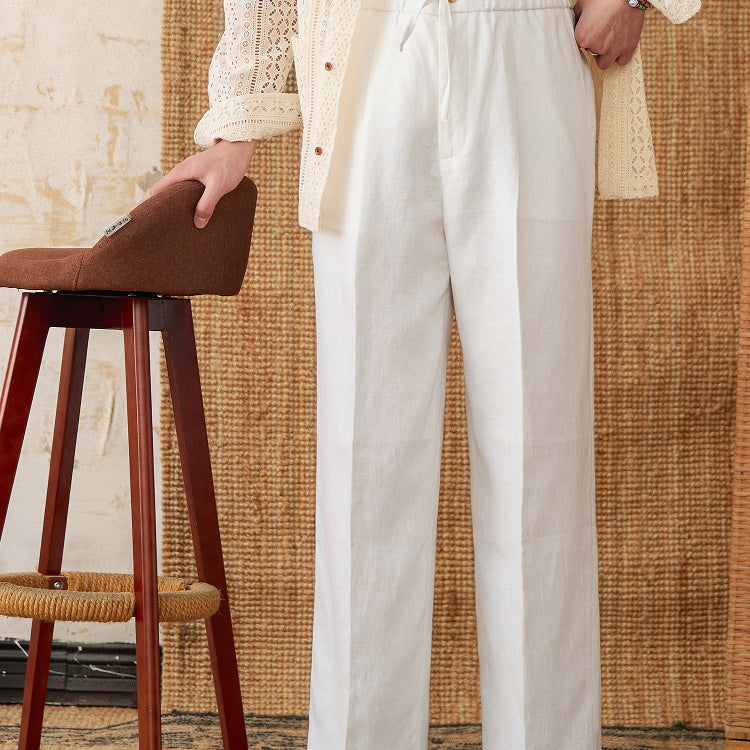 Linen Summer Loose High Waist Lace Up Pants