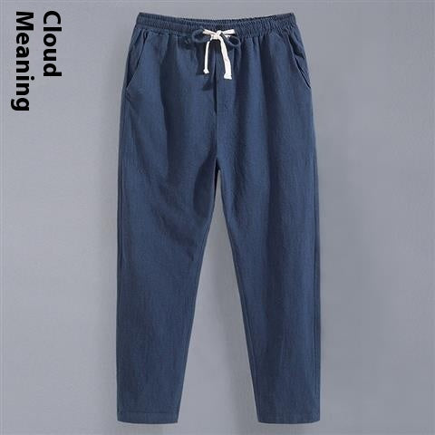 Linen Men's Tang Suit Cropped Pants Chinese Casual Loose