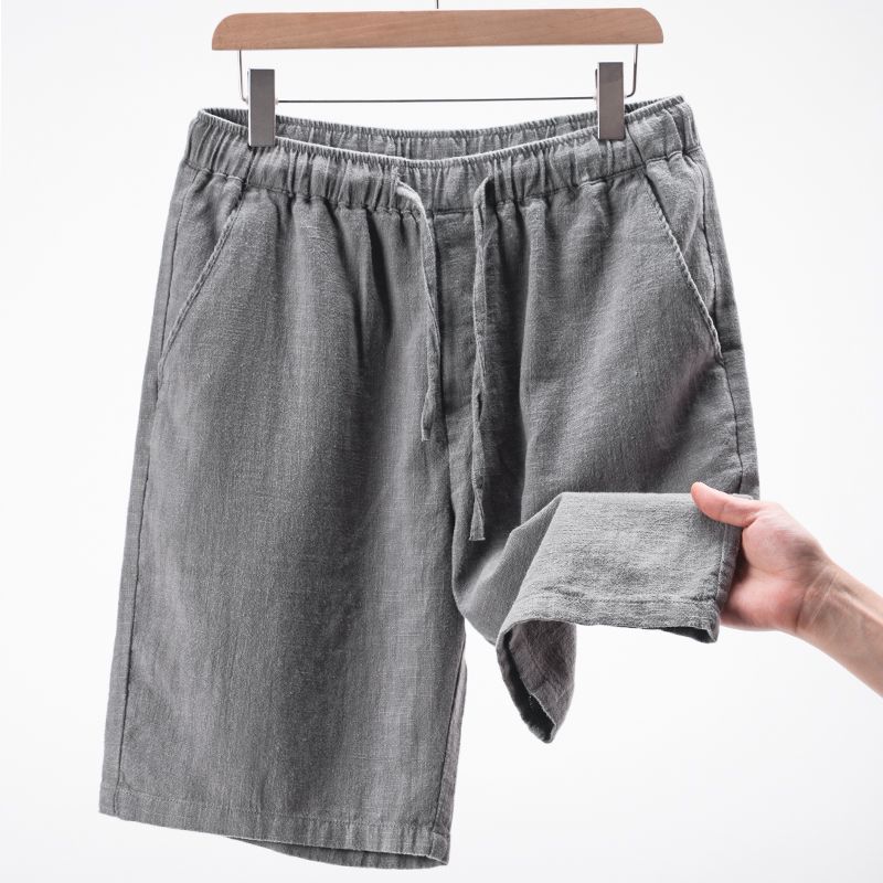 Solid Color Loose Straight Light Cotton Linen Men's Shorts
