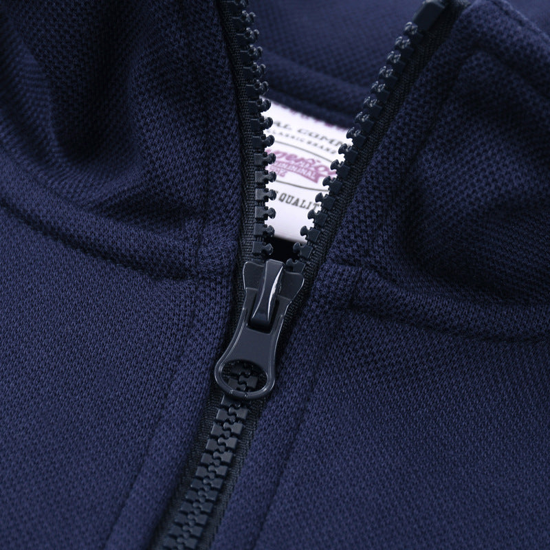 Heavy Pearl Air Layer Semi-access Control Zipped Stand Collar Sports Sweater