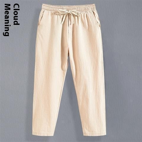 Linen Men's Tang Suit Cropped Pants Chinese Casual Loose