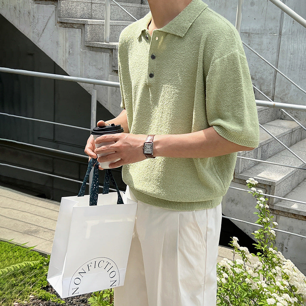 Simple Retro Knitted Polo Shirt Short Sleeve Men