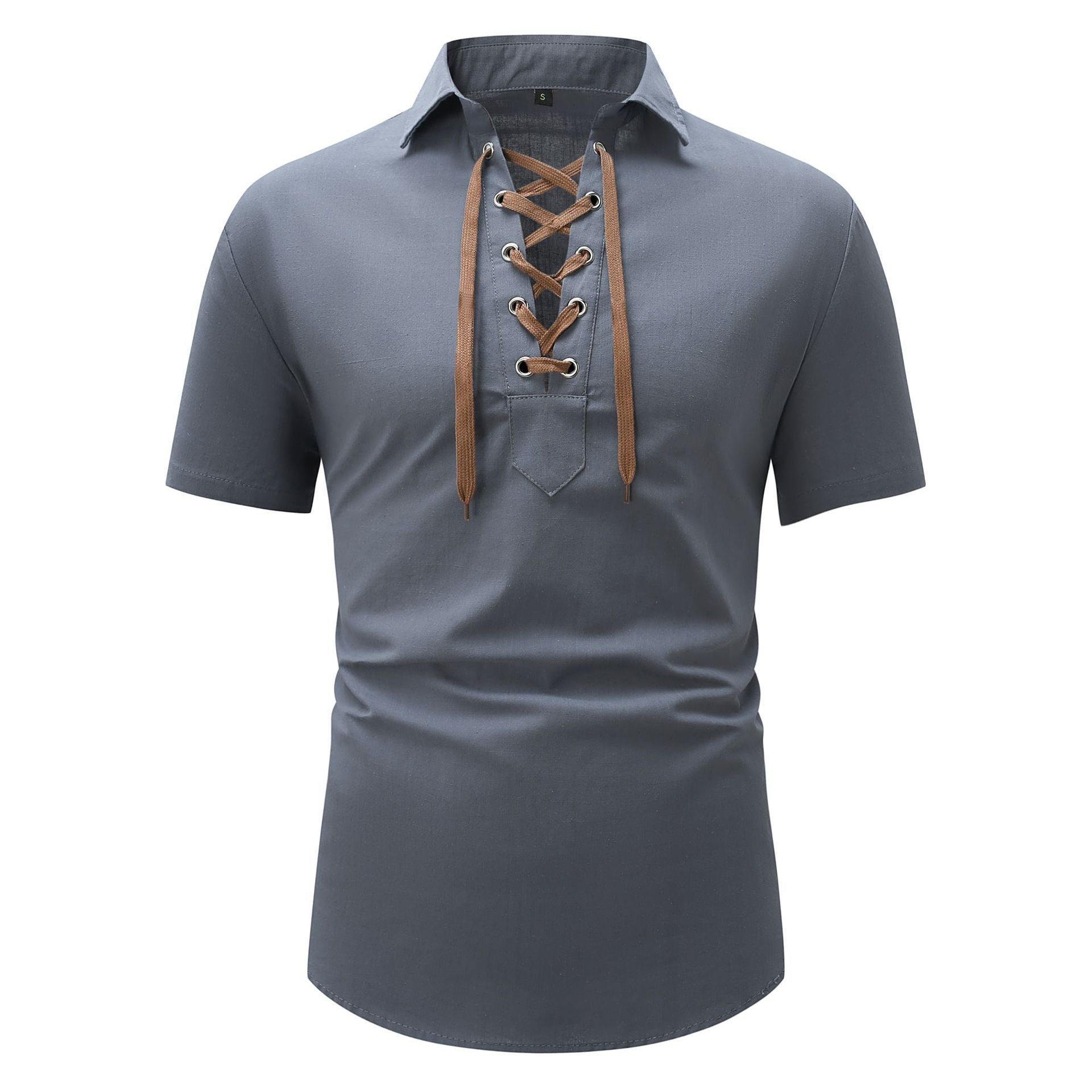 European And American Men's Cotton And Linen Lapel Loose V-neck Lace Shirt
