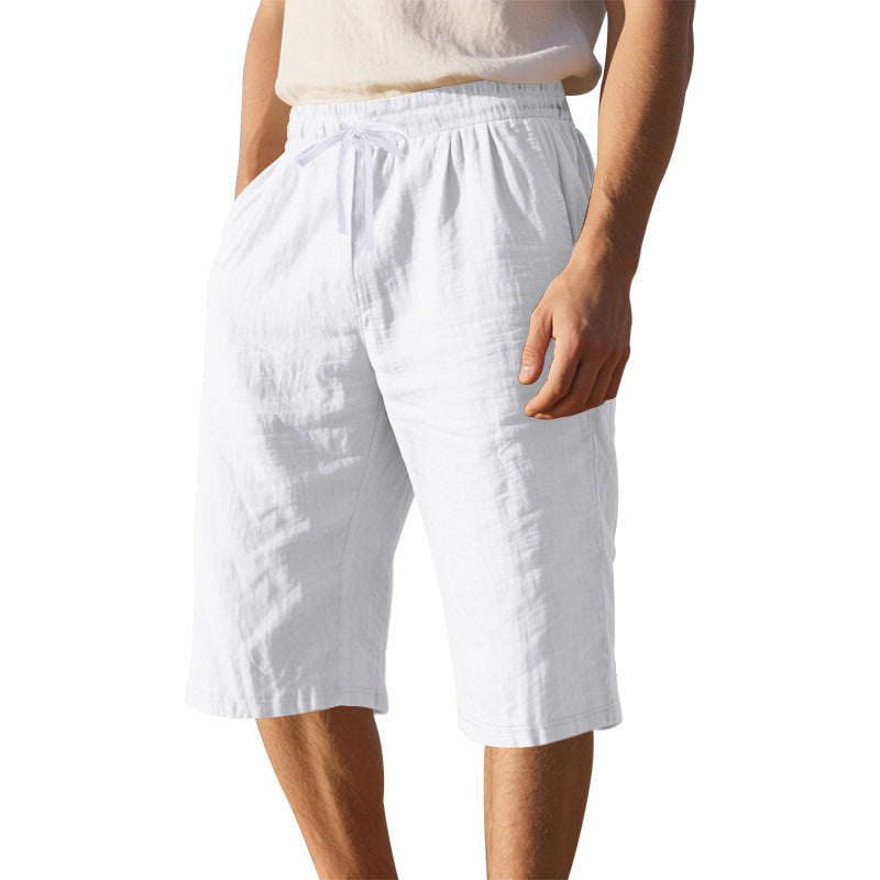 Men's Loose And Simple Solid Color Casual Linen Transparent Shorts
