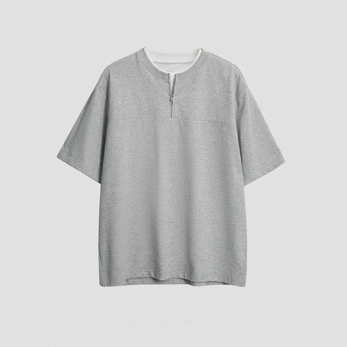 Simple Solid Color Loose Zip False Two-piece Patchwork Top