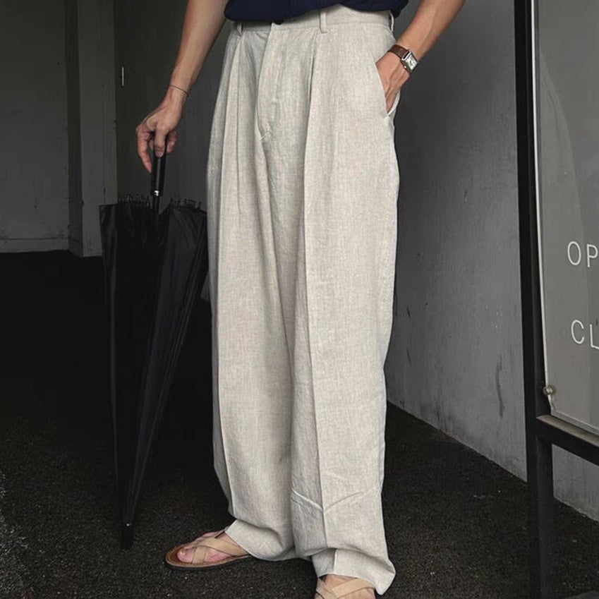 Lightweight Fiber Texture Cotton And Linen Suit Pants For Men