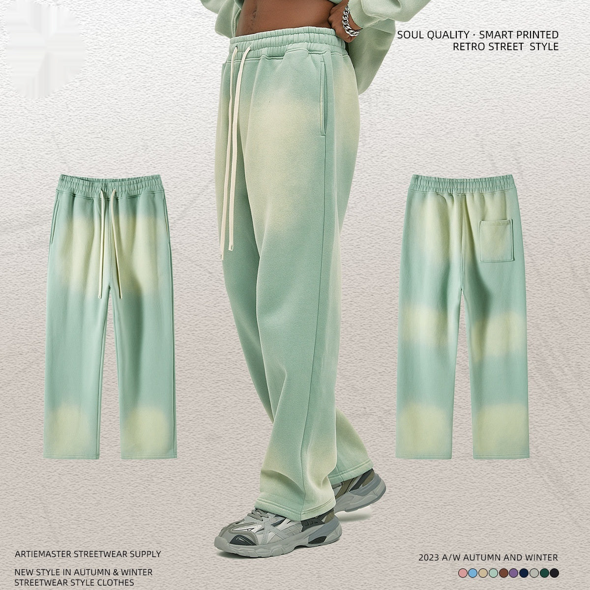 Spray Dyed Distressed Men's Trousers Bright White Washed And Worn Casual Pants