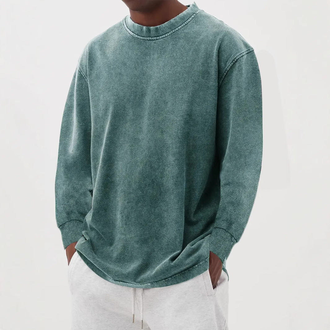 Washed Old Solid Color Men's Long-sleeved T-shirt