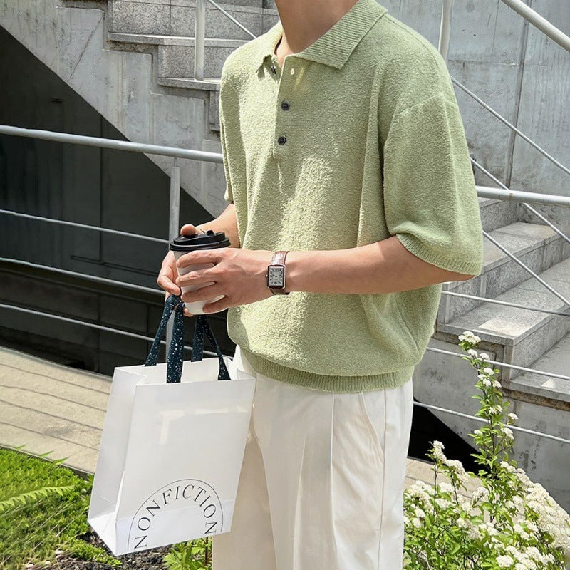 Simple Retro Knitted Polo Shirt Short Sleeve Men