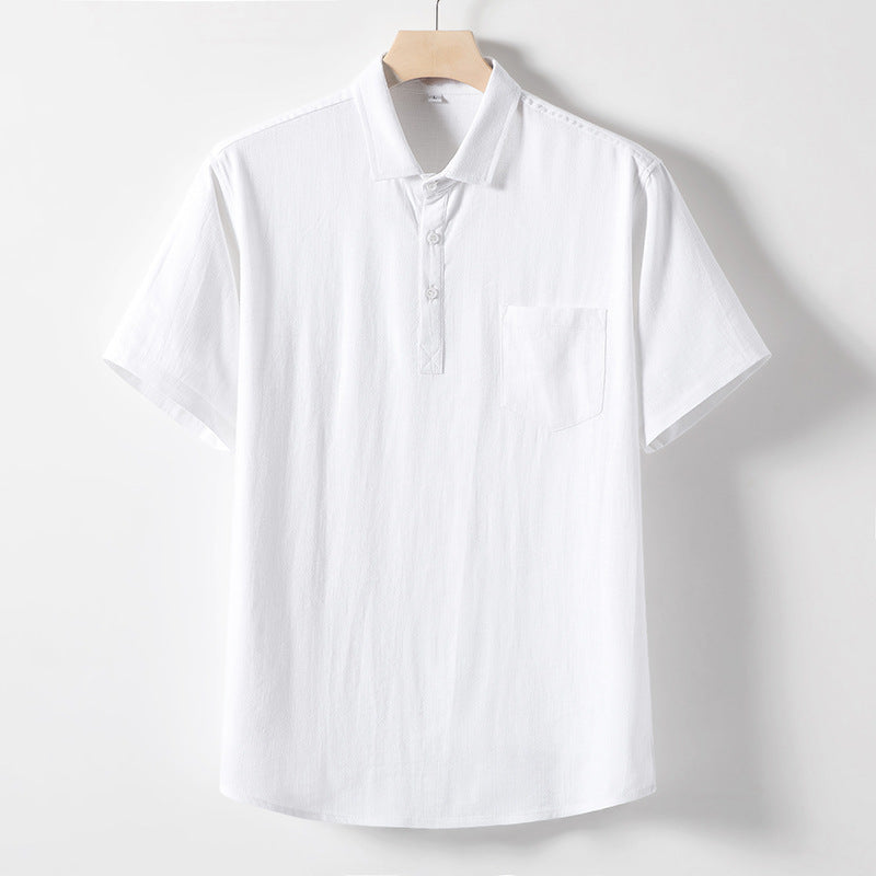 Linen T-shirt Men's Middle-aged And Elderly Loose Lapels Short Sleeve