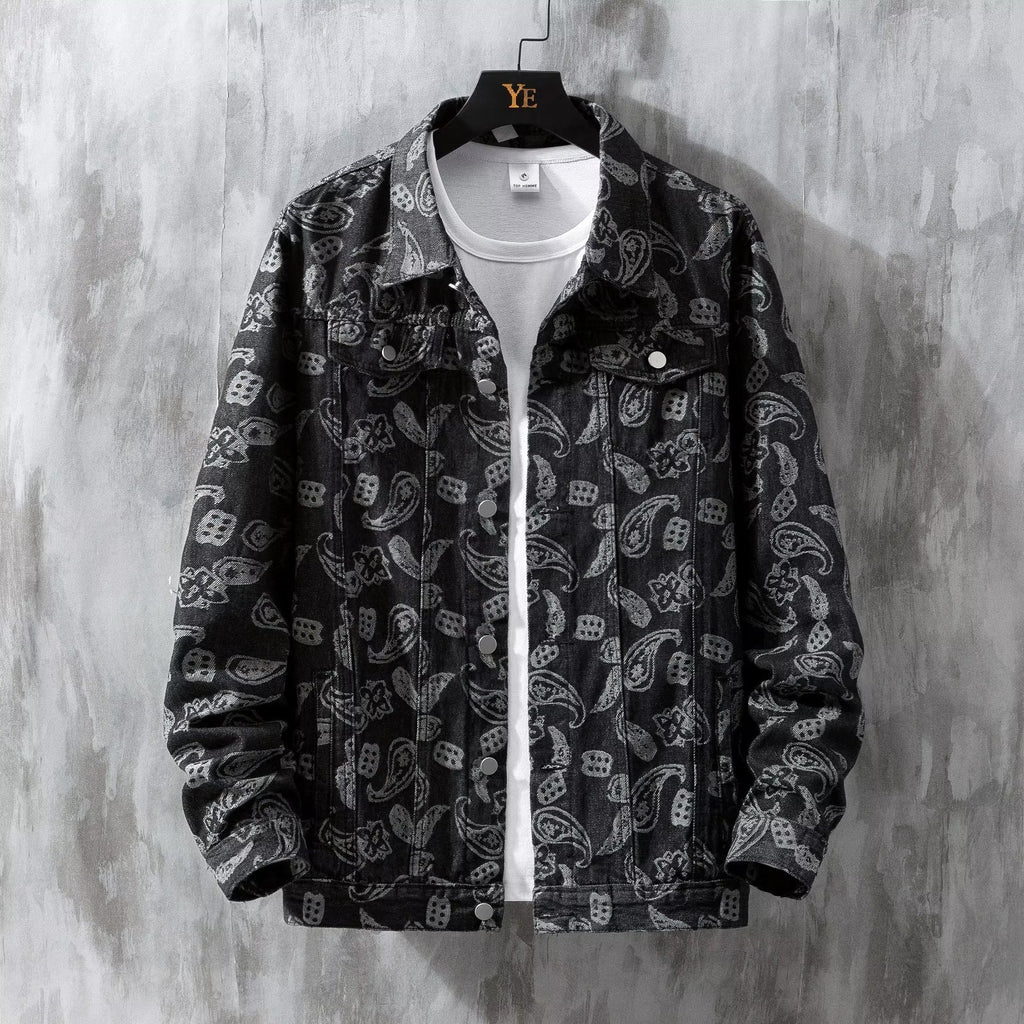 Printed Jacquard Fashion Casual All-matching Personality Trend Men's Coat