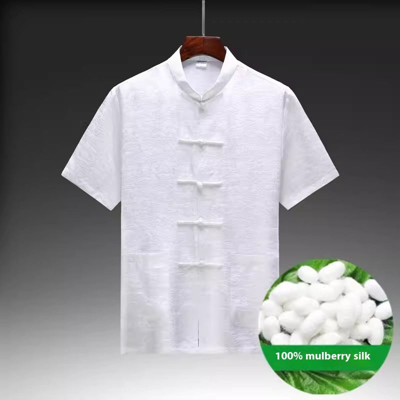 Mulberry Silk Chinese Style Middle-aged And Elderly Silk Satin Men's Tang Suit