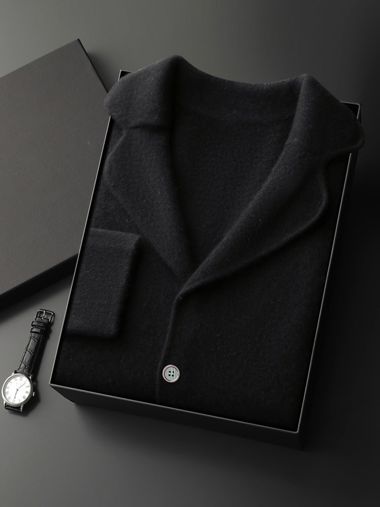 Lapel Cashmere Men's Air Layer Thickened Outer Wear Sweater Loose Casual Knitted Jacket