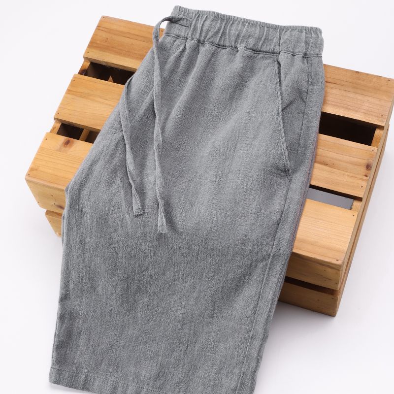 Solid Color Loose Straight Light Cotton Linen Men's Shorts