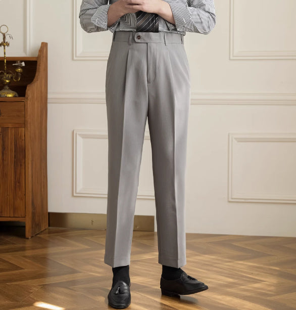 Retro Elastic Waist Non-ironing Naples Mid-high Waist Suit Pants