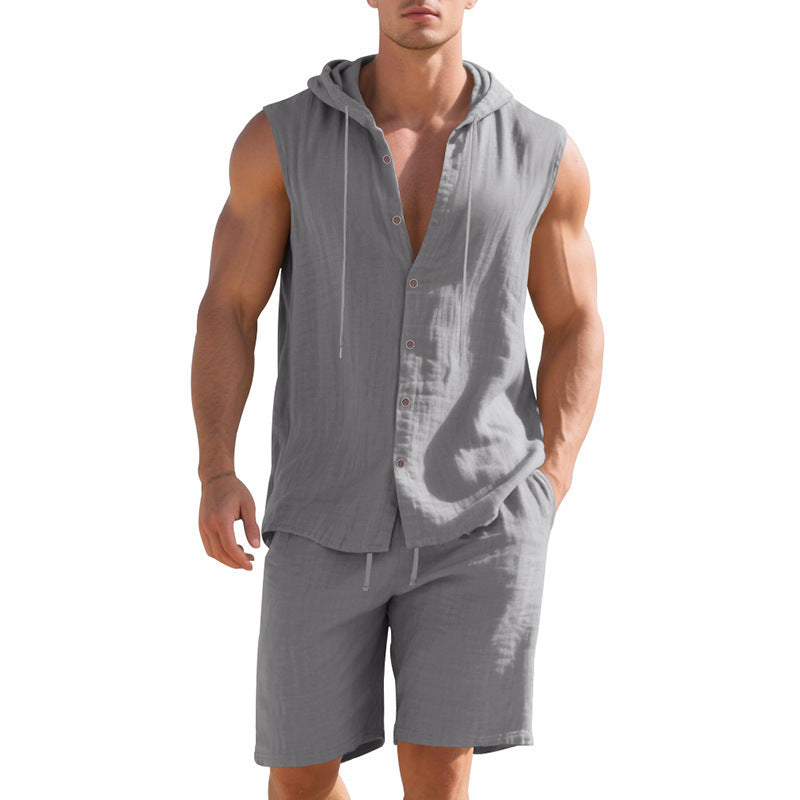 Sleeveless Shirt Shorts Suit Men