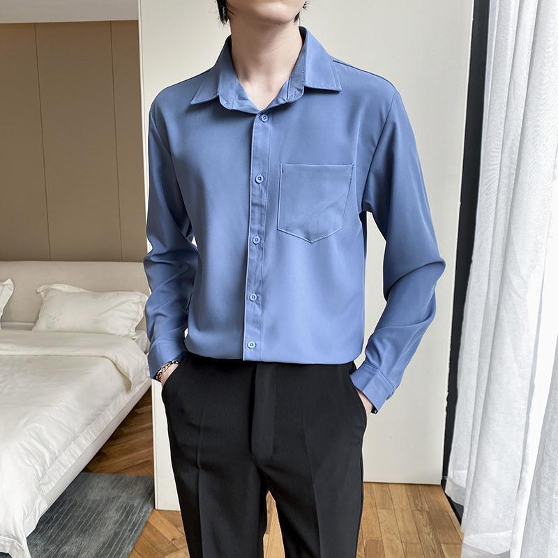 Shirt Men's Wine Red Long Sleeve Slim Fit Business