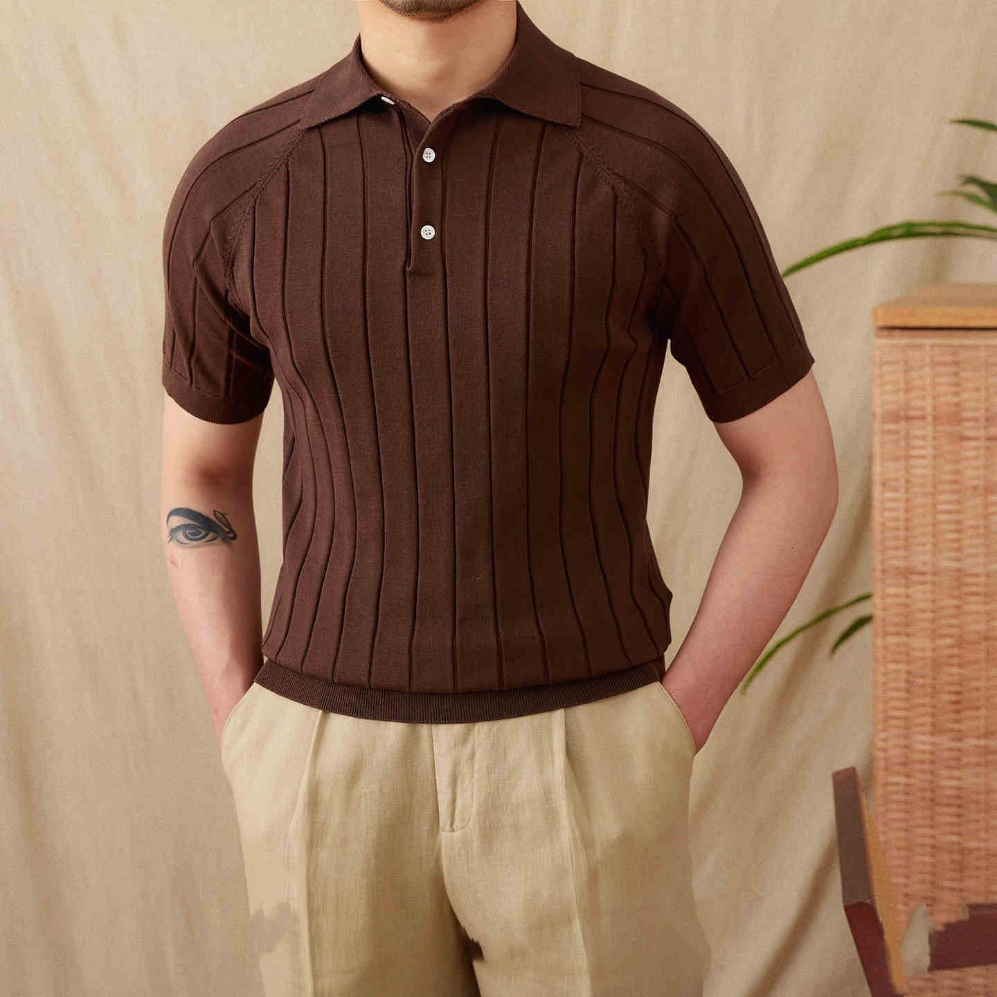 All-matching Slim Fit Sunken Stripe Knitwear