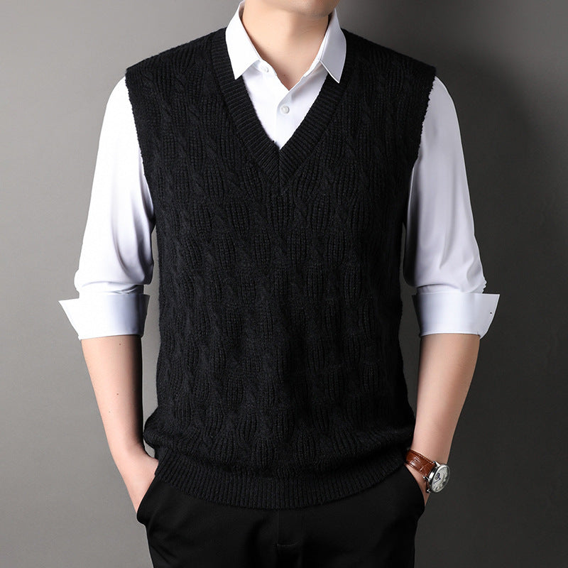 Woolen Vest Men's Twisted Loose Middle-aged Knitted Dad Vest Base Sleeveless Shirt Wholesale