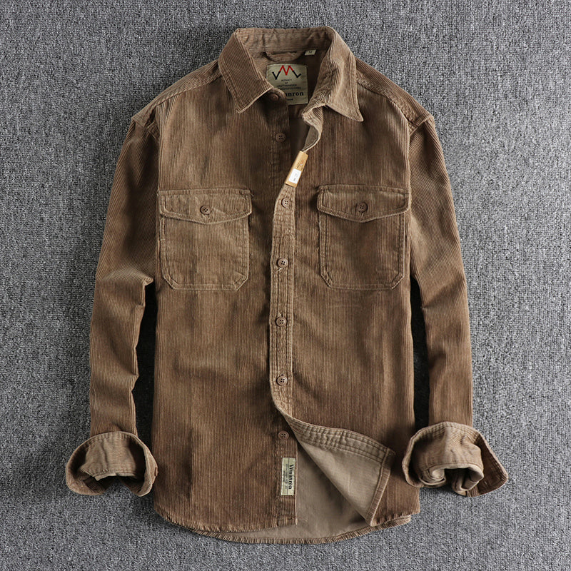 Retro Washed Corduroy Long-sleeved Shirt For Men
