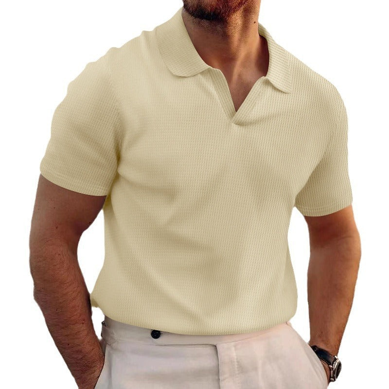 Men's Summer Lapels T-shirt Heavy Waffle
