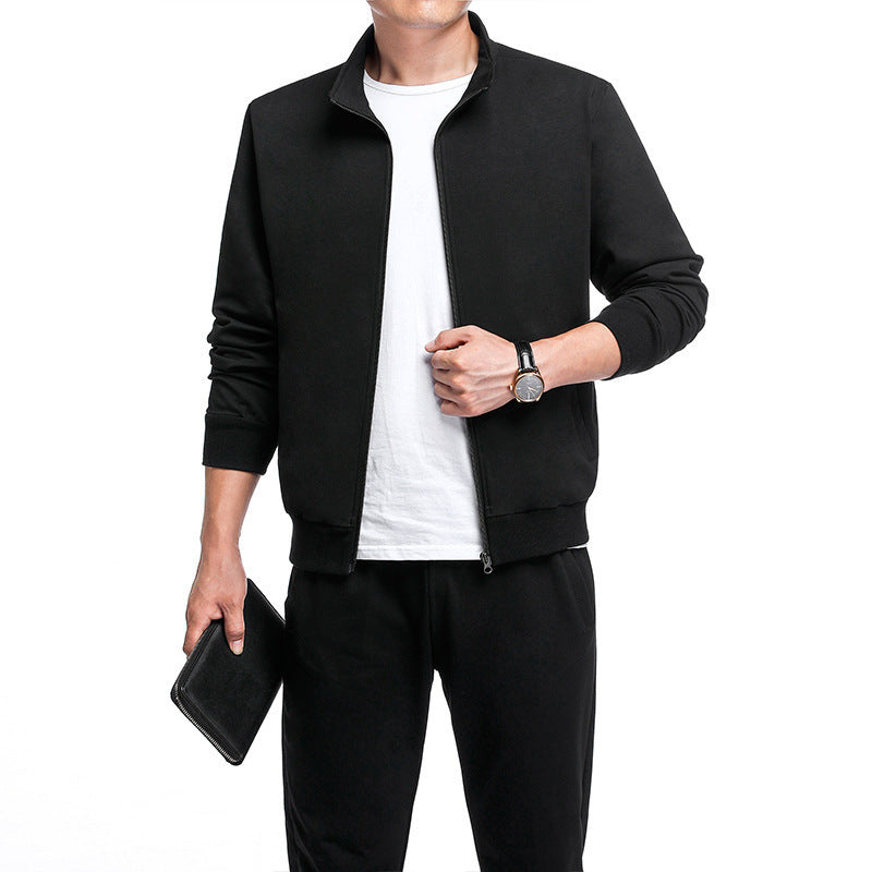 Spring And Autumn Plus Size Sports Casual Fashion Stand Collar Cardigan 2-piece Set