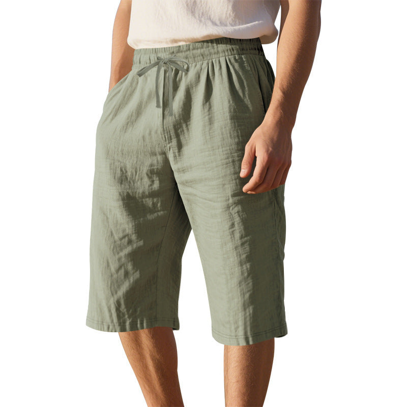 Men's Loose And Simple Solid Color Casual Linen Transparent Shorts