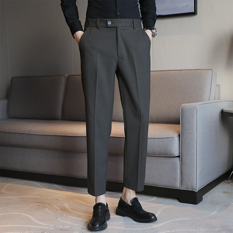 Straight Retro Brown Elastic Slim Fit Brown Casual Pants