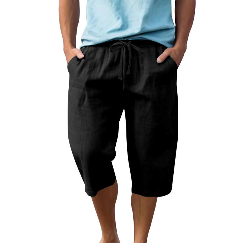 Men's Loose And Simple Solid Color Casual Linen Transparent Shorts