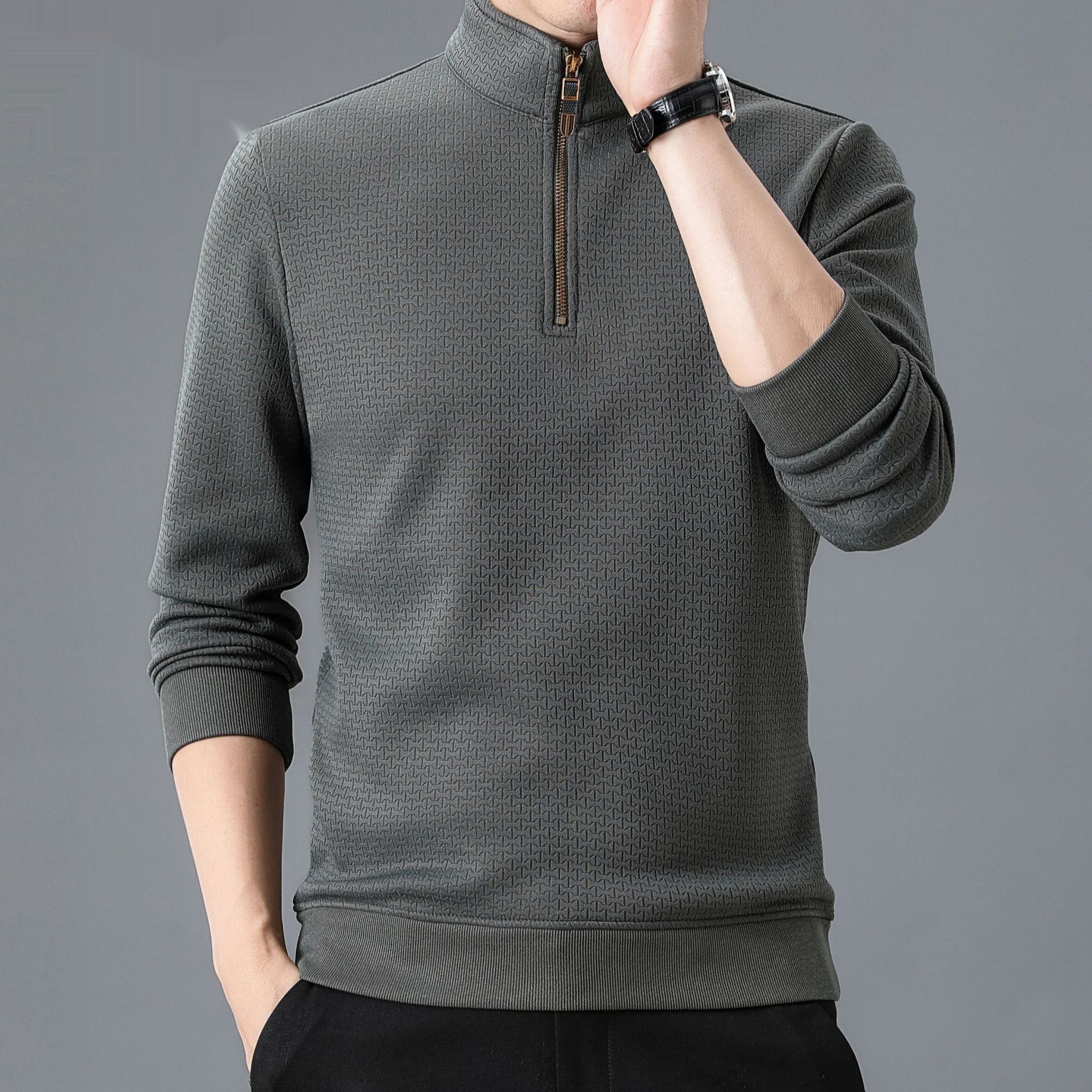 Stand Collar Half Zip Autumn And Winter Long Sleeve T-shirt Men