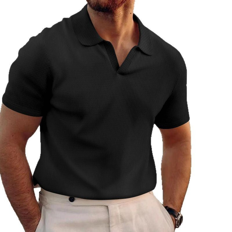 Men's Summer Lapels T-shirt Heavy Waffle