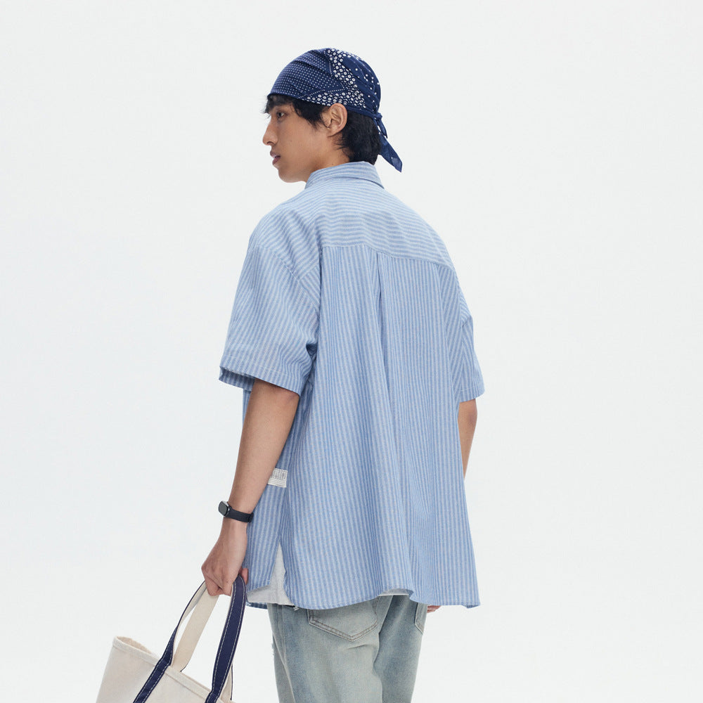 Profile Striped Overalls Short-sleeved Shirt For Men And Women