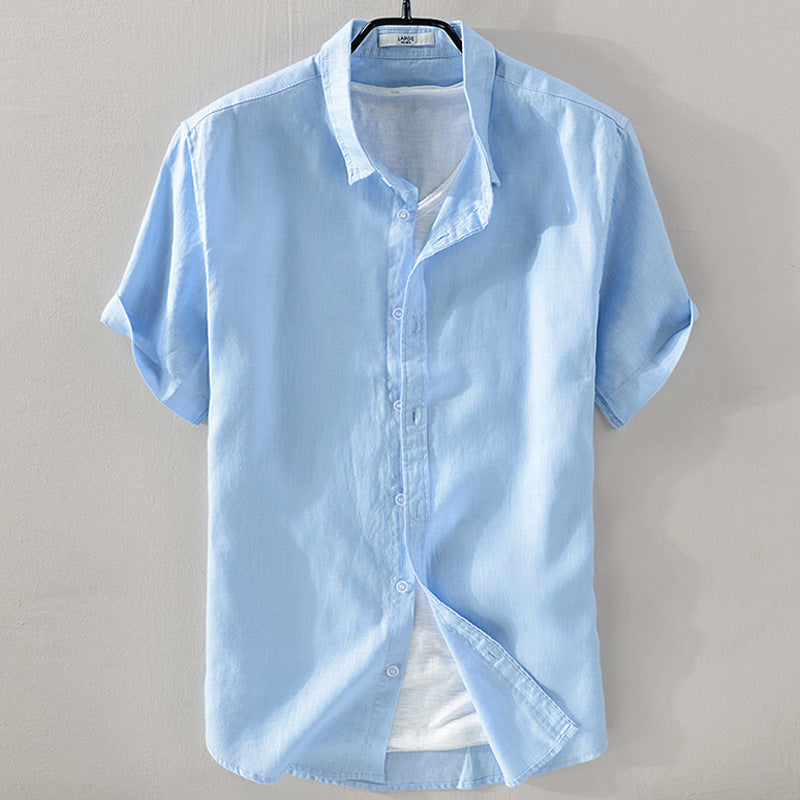 Short Sleeve Breathable Pure Linen Shirt For Men