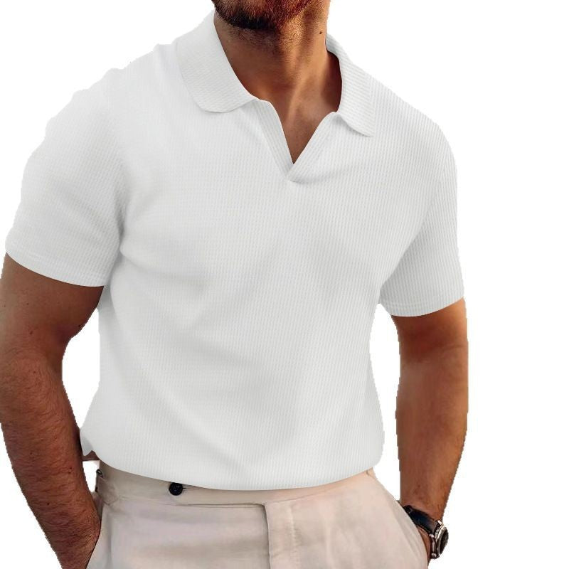 Men's Summer Lapels T-shirt Heavy Waffle