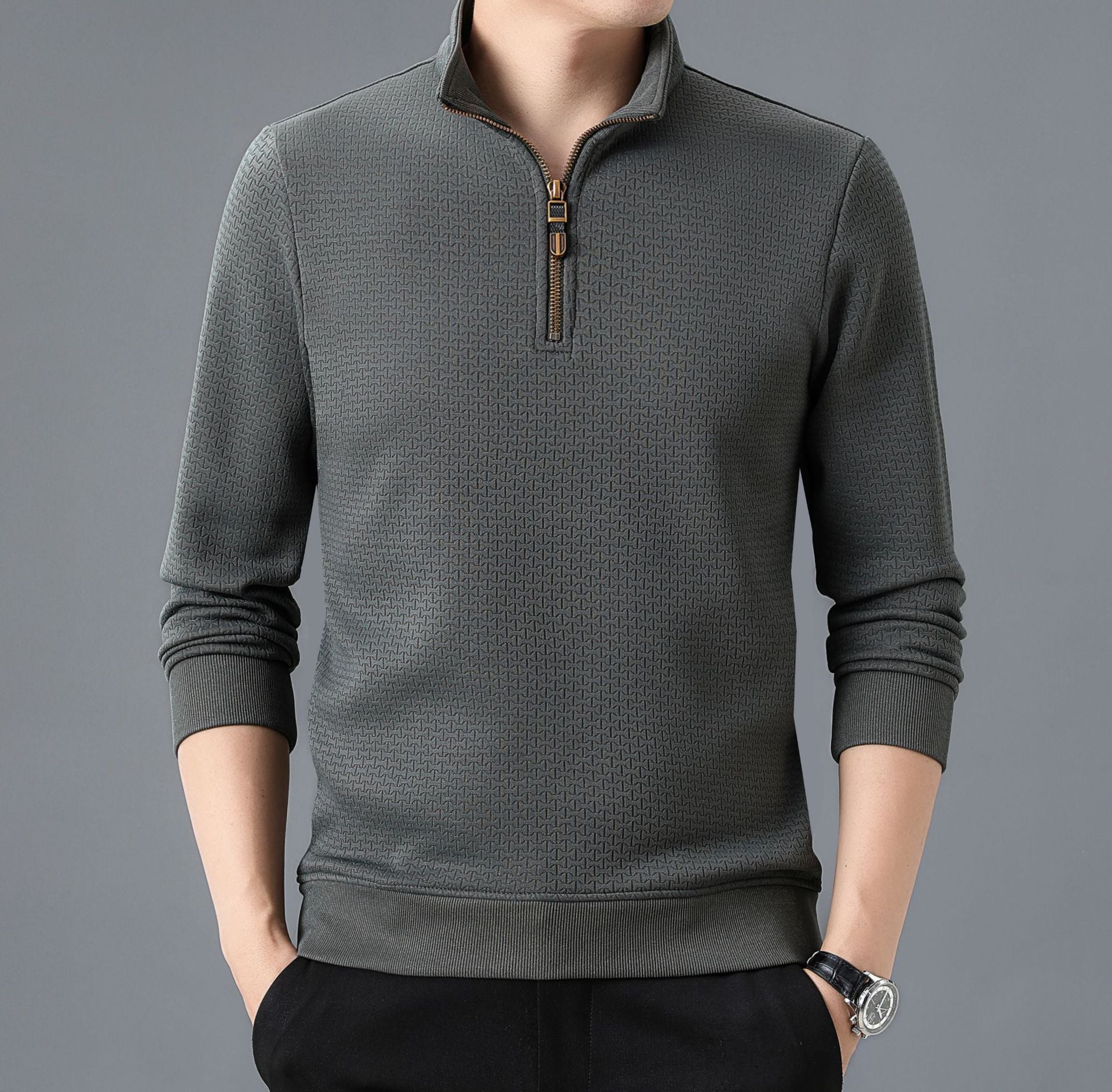 Stand Collar Half Zip Autumn And Winter Long Sleeve T-shirt Men