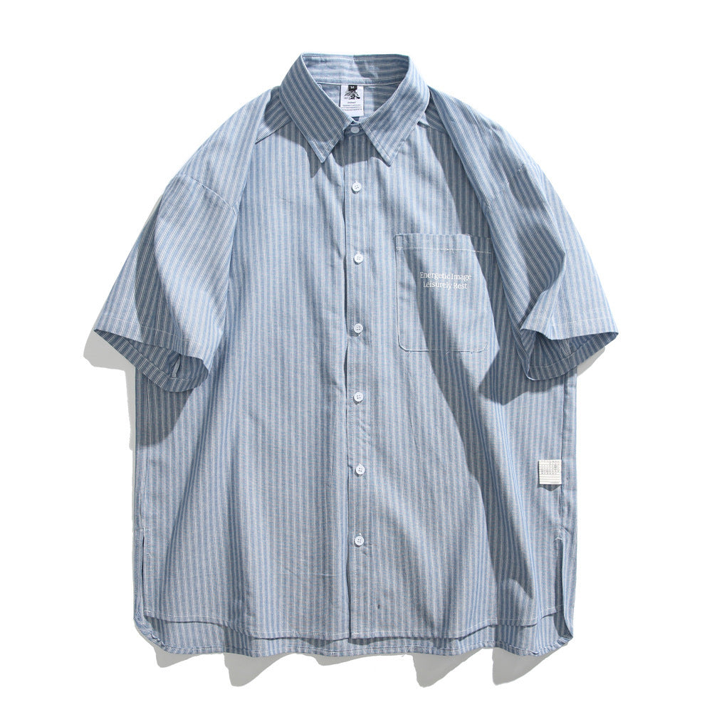 Profile Striped Overalls Short-sleeved Shirt For Men And Women