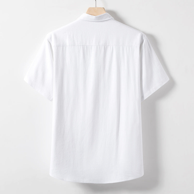 Linen T-shirt Men's Middle-aged And Elderly Loose Lapels Short Sleeve