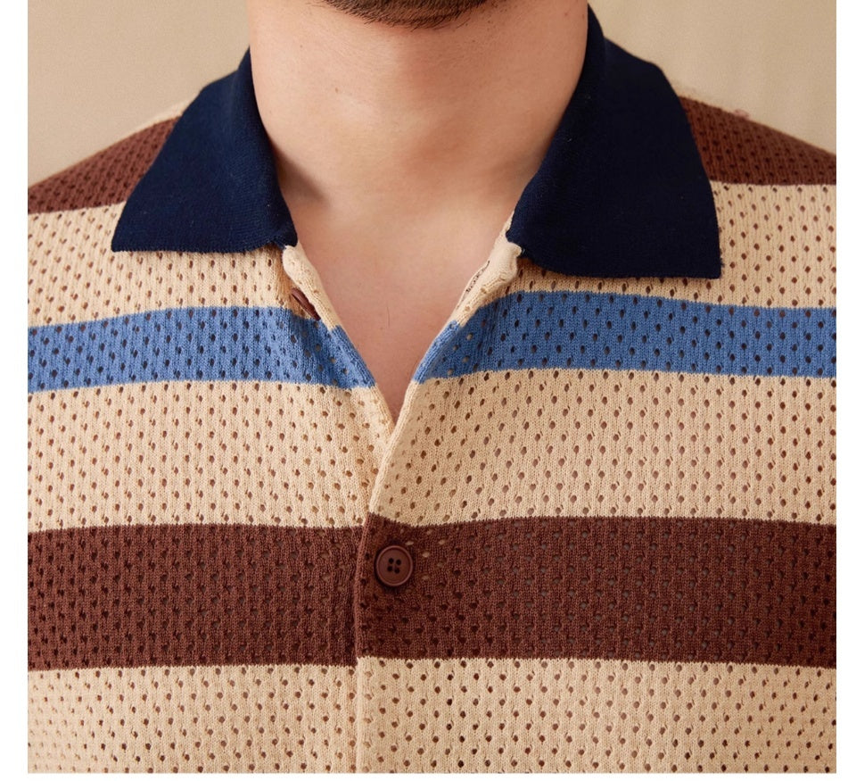 Retro Casual Hollow Lapel Short Sleeve