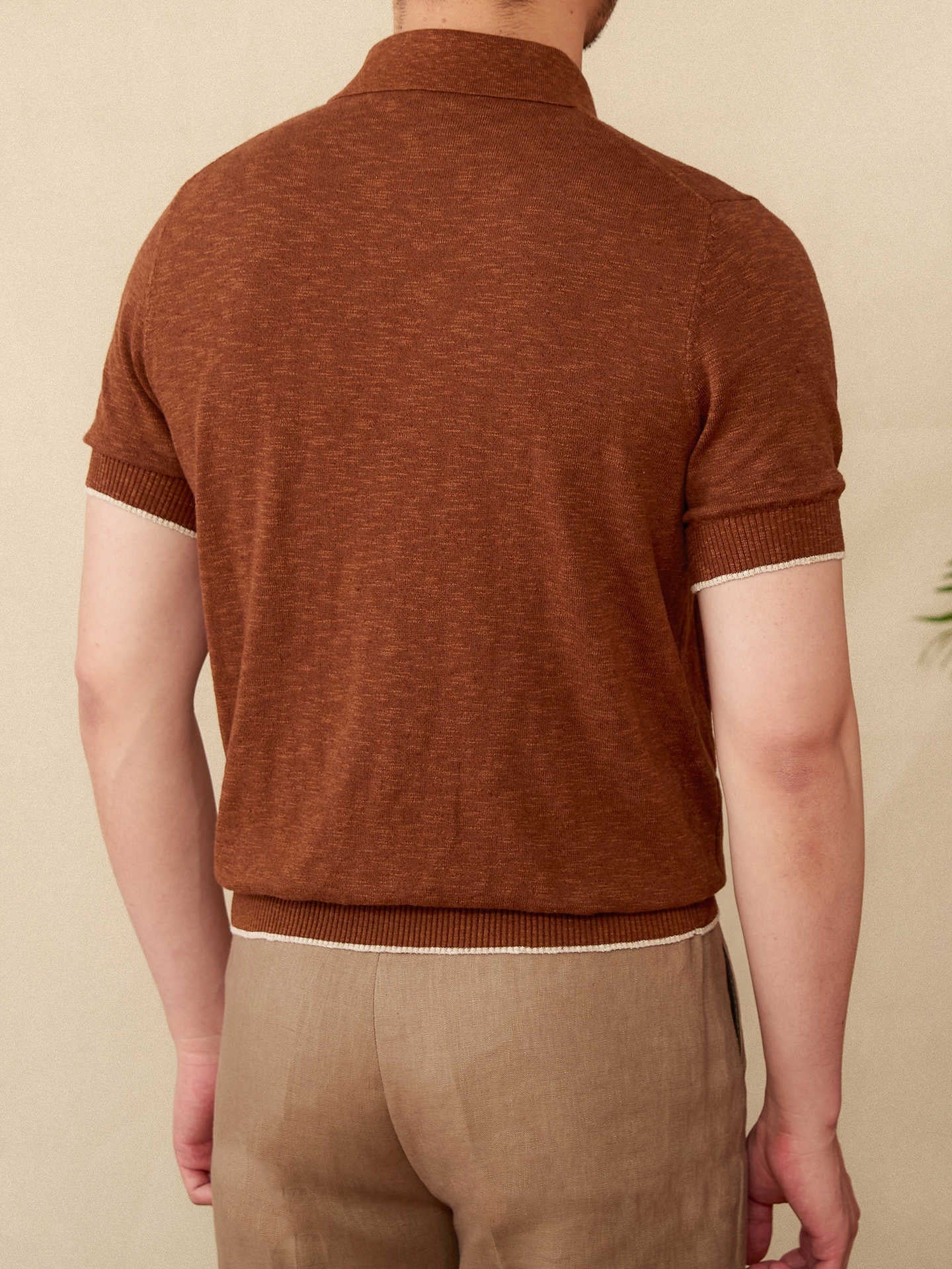 Linen Cotton Blended Men's Lapel Knitted Polo Shirt