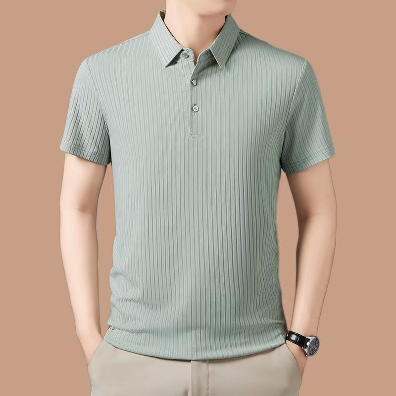 Ice Silk Cut-out Lapel Polo Shirt Men's Business Casual