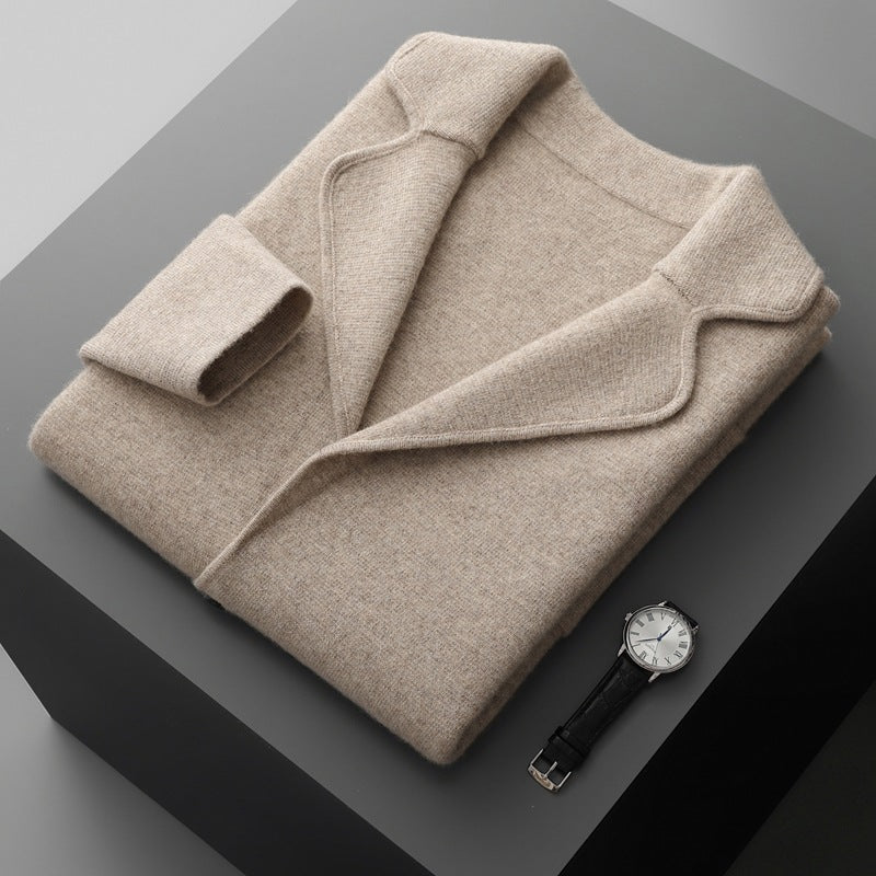 Lapel Cashmere Men's Air Layer Thickened Outer Wear Sweater Loose Casual Knitted Jacket