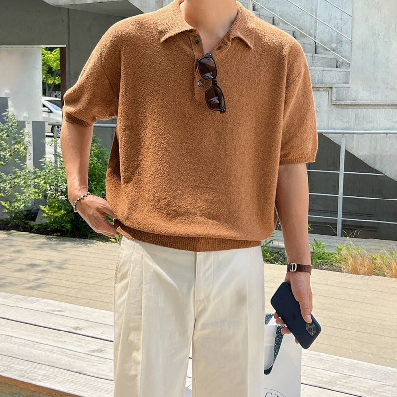 Simple Retro Knitted Polo Shirt Short Sleeve Men