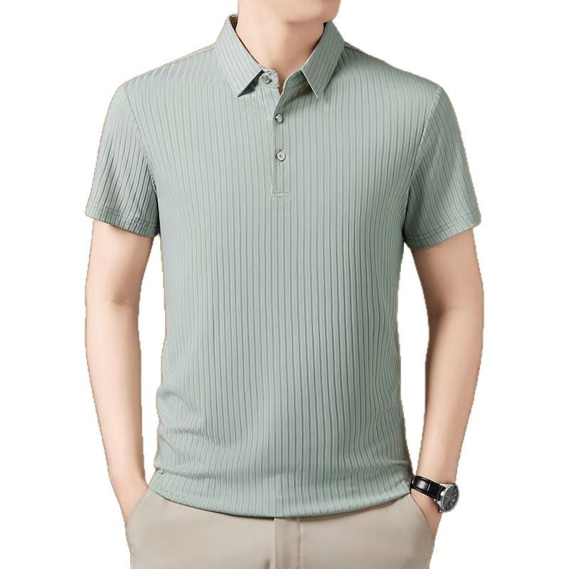 Ice Silk Cut-out Lapel Polo Shirt Men's Business Casual