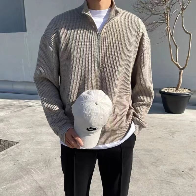 Spring And Autumn Loose Fashion Half Zipper Men's Sweater