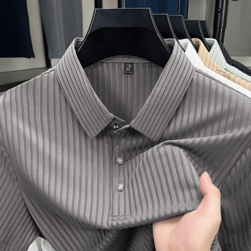 Ice Silk Cut-out Lapel Polo Shirt Men's Business Casual