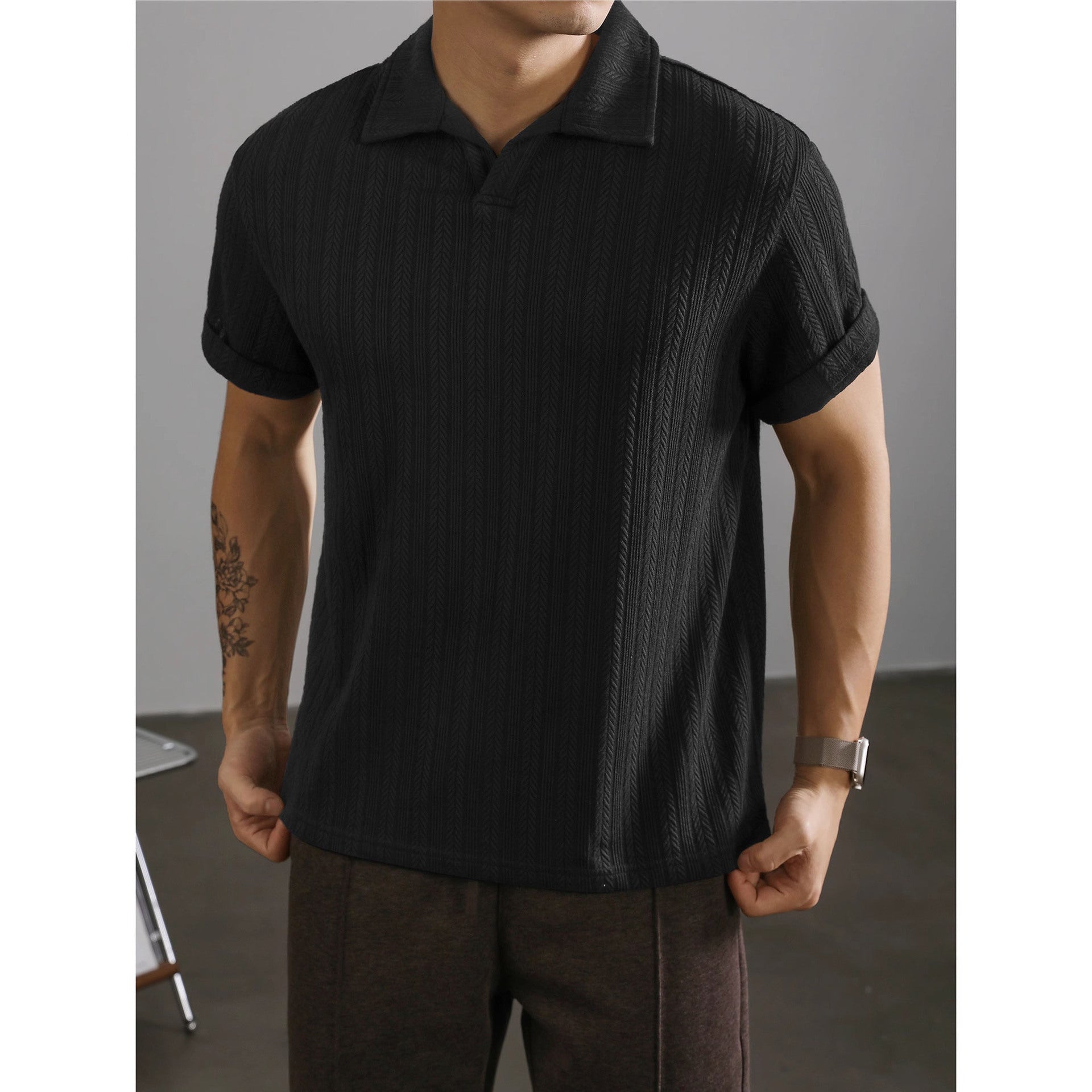 Wheat Woven Texture Summer Breathable Slim Fit Business